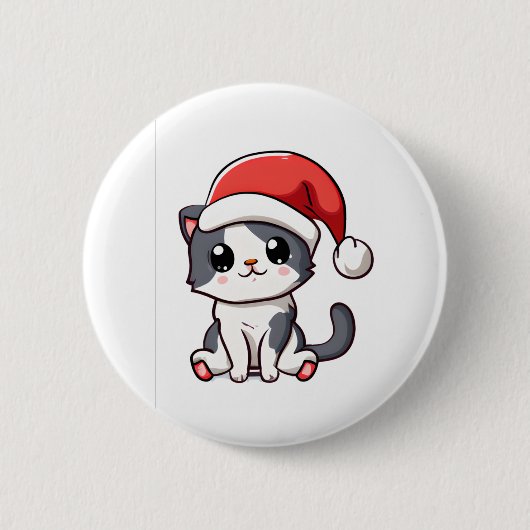 Schattige kerstkitten met kerstmuts ronde button 5,7 cm (Voorkant)