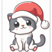 Schattige kerstkitten met kerstmuts sticker (Voorkant)