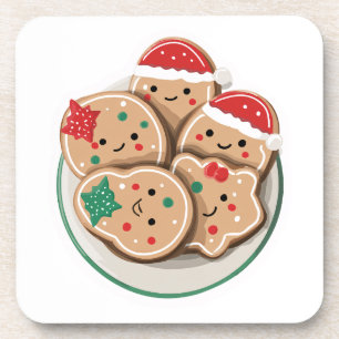 Schattige Kerstkoekjes op Bord – Lachende Feestdag Bier Onderzetter