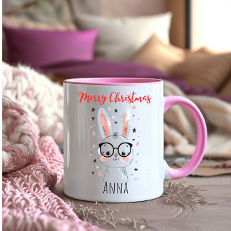 Schattige Kerstkonijn in Sinterklaashoed Koffie Tweekleurige Koffiemok
