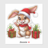 Schattige Kerstkonijn Met Kerstmannenhoed Sticker (Vel)