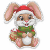 Schattige Kerstkonijn Met Kerstmannenhoed Sticker (Voorkant)