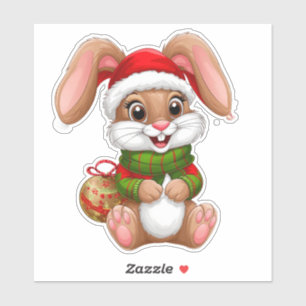 Schattige Kerstkonijn Met Kerstmannenhoed Sticker