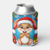 Schattige kerstkonijn met kerstmuts blikjeskoeler (Blikje Voorkant)