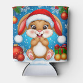 Schattige kerstkonijn met kerstmuts blikjeskoeler (Voorkant)