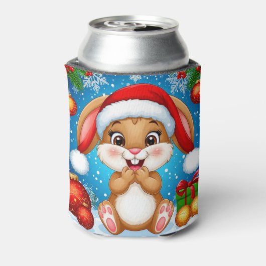 Schattige kerstkonijn met kerstmuts blikjeskoeler (Blikje Achterkant)