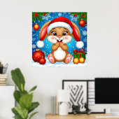 Schattige Kerstkonijn met Sinterklaashoed Poster (Thuiskantoor)