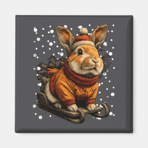 Schattige Kerstkonijn Sleden In De Sneeuw Grappige Magneet