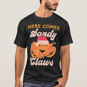 Schattige Kerstkrab Pun Santa Hoed, Hier Komt Zand T-shirt