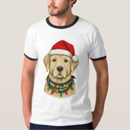 Schattige Kerstlabrador met Kerstmanhoed en Feestd T-shirt