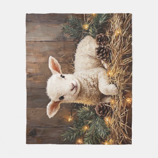 Schattige kerstlam rustiek schilderij fleece deken (Voorkant)