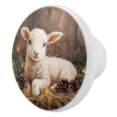 Schattige kerstlam rustiek schilderij keramische knop (Rechts)