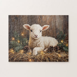 Schattige kerstlam rustiek schilderij legpuzzel
