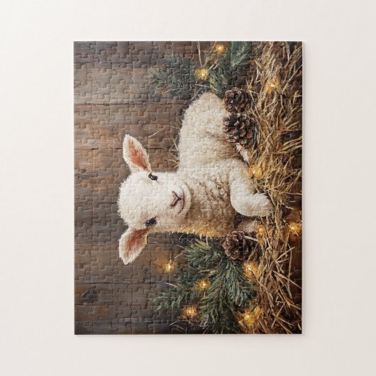 Schattige kerstlam rustiek schilderij legpuzzel (Verticaal)