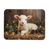 Schattige kerstlam rustiek schilderij magneet (Horizontaal)