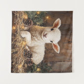 Schattige kerstlam rustiek schilderij wandkleed (Voorkant (horizontaal))