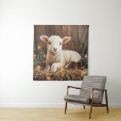 Schattige kerstlam rustiek schilderij wandkleed (In situ)