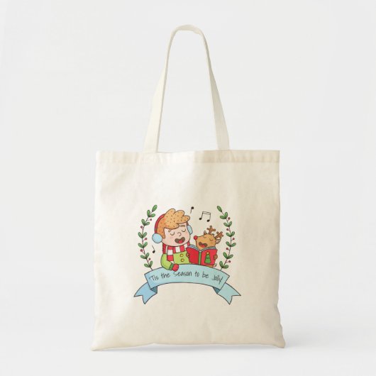 Schattige kerstliedjes jongen en rendier Doodle Tote Bag (Voorkant)