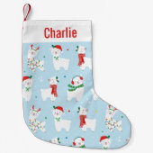 Schattige Kerstllama's op lichtblauw Kleine Kerstsok (Voorkant)