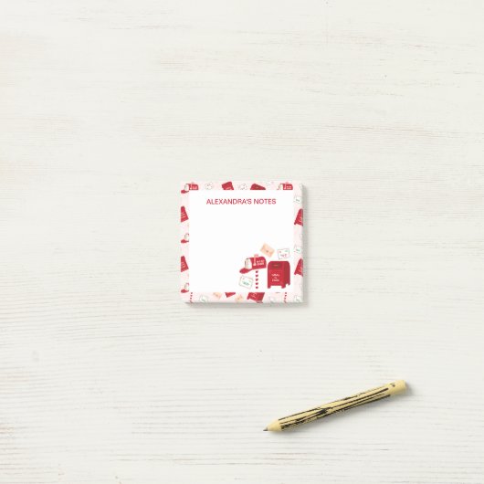 Schattige kerstmailpatroon gepersonaliseerd post-it® notes (Op bureau)