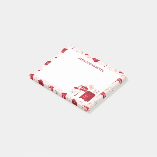 Schattige kerstmailpatroon gepersonaliseerd post-it® notes (Schuin)
