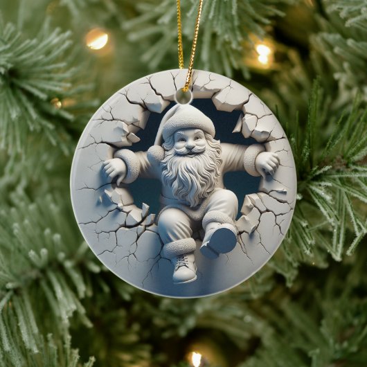 Schattige Kerstman 3D Kerstversiering zwart/w Keramisch Ornament (Boom)