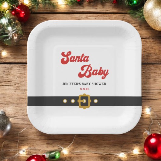 Schattige Kerstman Baby Vakantie Baby Shower Papieren Bordje