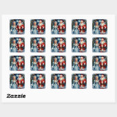 🎅 Schattige Kerstman Besneeuwde Kerstmis ❄️ Vierkante Sticker (Vel)
