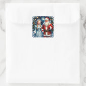🎅 Schattige Kerstman Besneeuwde Kerstmis ❄️ Vierkante Sticker (Tas)