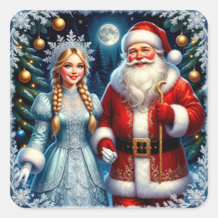 🎅 Schattige Kerstman Besneeuwde Kerstmis ❄️ Vierkante Sticker