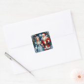 🎅 Schattige Kerstman Besneeuwde Kerstmis ❄️ Vierkante Sticker (Envelop)