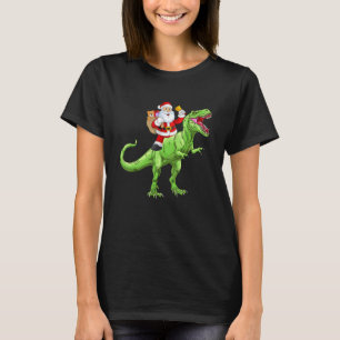 Schattige kerstman die op dinosaurus rex rijdt Jon T-shirt
