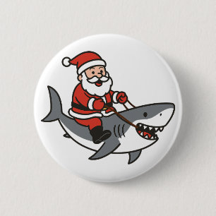 Schattige Kerstman die op een haai rijdt, leuke ke Ronde Button 5,7 Cm
