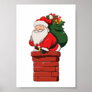 Schattige Kerstman die schoorsteen betreedt met ca Poster