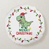 Schattige Kerstman Dino Prettig Kerstfeest Rond Kussen (Achterkant)