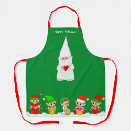 Schattige Kerstman Dwerg en Elf Team op Groen Schort