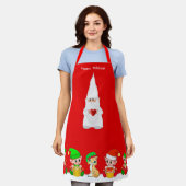 Schattige Kerstman Dwerg en Elf Team op Rood Schort (Gedragen)