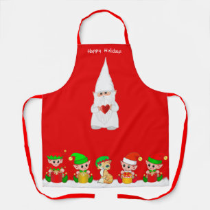 Schattige Kerstman Dwerg en Elf Team op Rood Schort