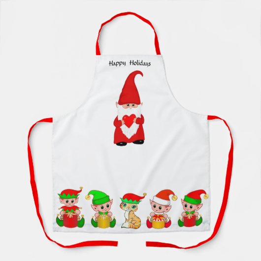 Schattige Kerstman Dwerg en Elf Team Schort (Voorkant)