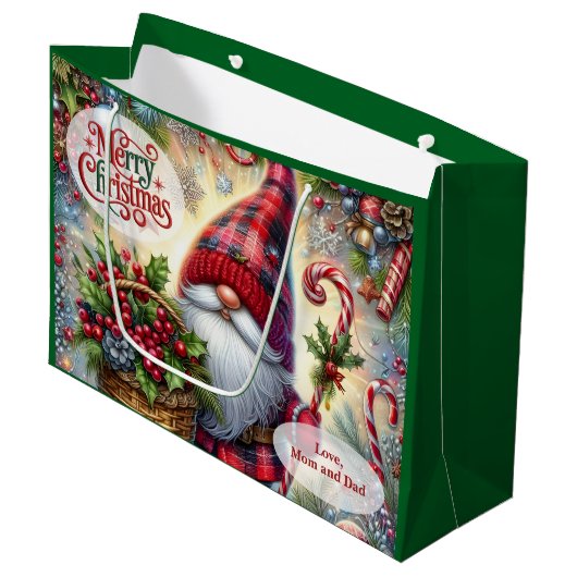 Schattige Kerstman Dwerg Kerstmis Groot Cadeauzakje (Voorkant Gekanteld)