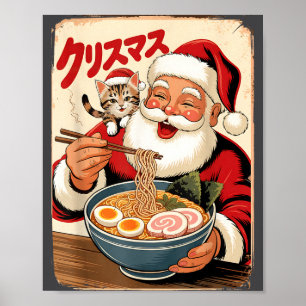 Schattige Kerstman eet Ramen Noedels Japanse Kerst Poster