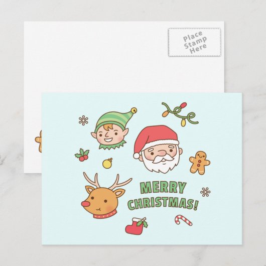 Schattige Kerstman, Elf, Rendier, Peperkoek Feestdagenkaart (Voorkant / Achterkant)