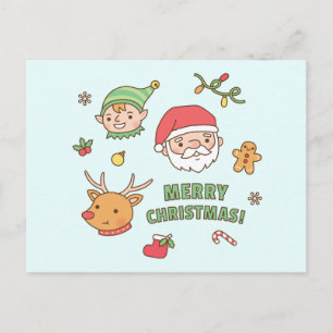 Schattige Kerstman, Elf, Rendier, Peperkoek Feestdagenkaart