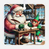 Schattige kerstman en elf kerst metalen ornament (Voorkant)