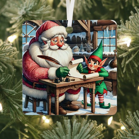 Schattige kerstman en elf kerst metalen ornament (Insitu)