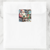 Schattige kerstman en elf kerst vierkante sticker (Tas)