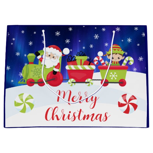 Schattige Kerstman en Elf Trein Groot Cadeauzakje (Voorkant)