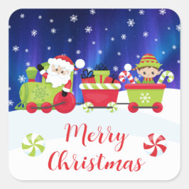 Schattige Kerstman en Elf Trein met Kerstmis Vierkante Sticker