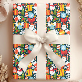 Schattige Kerstman- en kersticonen Cadeaupapier