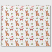 Schattige Kerstman en Rendier Festive Cadeaupapier (Vlak)